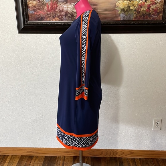 MICHAEL Michael Kors Shift Dress Small Navy Blue Orange White Animal Print - Picture 3 of 8
